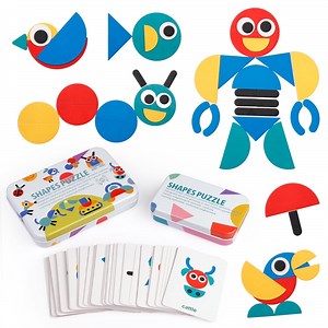 Coogam Wooden Pattern Blocks,Tangram Shape Puzzle Set Color Sorting Stacking Game Wood Animal Jigsaw Preschool Montessori Brain Teaser STEM for 3 4 5 Years Old Toddler(60 Pattern Cards)