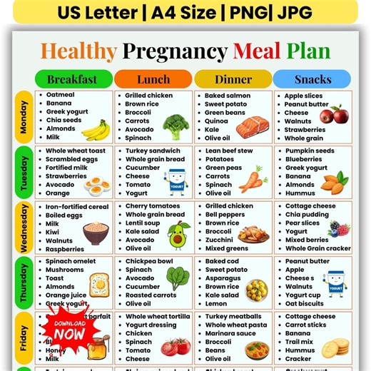 Pregnancy Meal Plan Printable | Pregnancy Diet Chart | Prenatal Nutrition Guide | 7 Day Pregnancy Food Planner | Pregnancy Food List PDF - Etsy