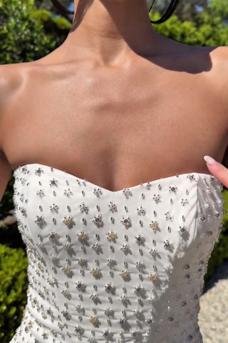 Embellished Corset Strapless Gown in Ivory