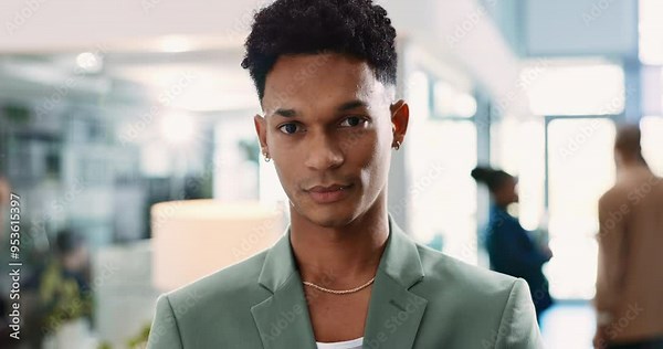 African man, face and employee at creative agency, office writer and manager of magazine company. Male person, portrait and reporter pride in workplace, fashion journalism and confident professional