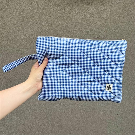 Upcycled Quilted Laptop Case - Blue Gingham - Etsy