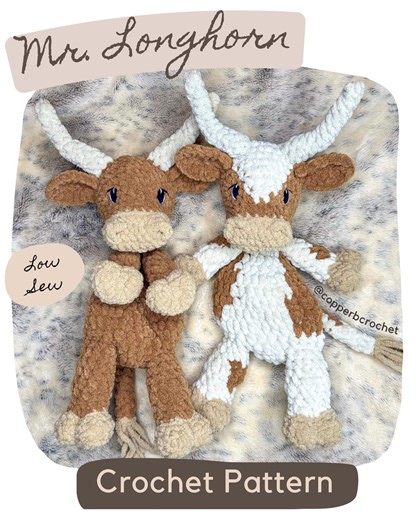 Mr. Longhorn Crochet Pattern | Low Sew Amigurumi | Farm Animal Crochet | Cow Crochet (PDF Pattern) - Etsy