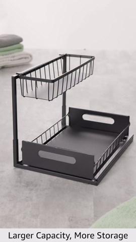 Under Sink Organizer,Metal Pull Out Cabinet Organizer Shelf,Kitchen Bathroom Organizers with Sliding Drawer,Storage Shelves,Storage and organization for Home,Laundry,RV,Pantry,Spice,Black,2 Pack