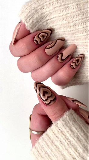 Brown Heart Nails Tutorial