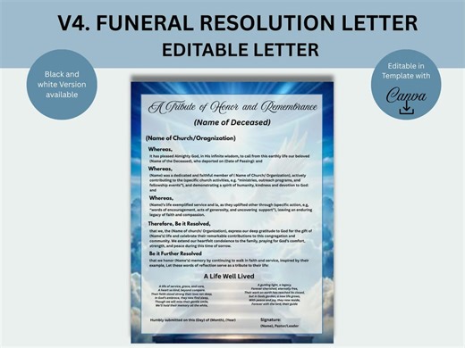Ocean Blue Funeral Resolution Letter Template: Editable Memorial Service Program (canva, Digital Download) - Etsy