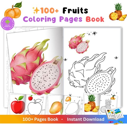 Fruits and Vegetables Coloring Book | Printable PDF | 100+ Easy Coloring Pages for All Ages - Etsy