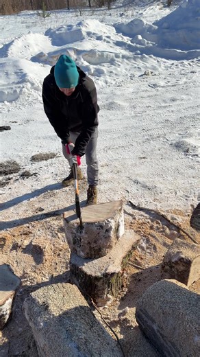 Splitting an Oak Log with an Axe