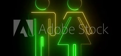 Male and Female Symbols, Futuristic Bathroom Sign, Luminous Gender Icons, Modern Neon Toilet Sign, Glowing Bathroom Symbol. Glowing Neon Toilet Icon Isolated,