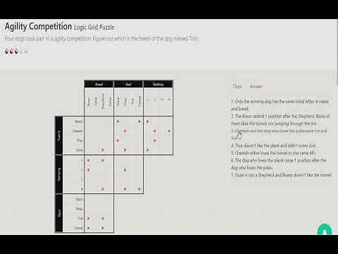 Agility Competition - Logic Grid Puzzle - Walkthrough