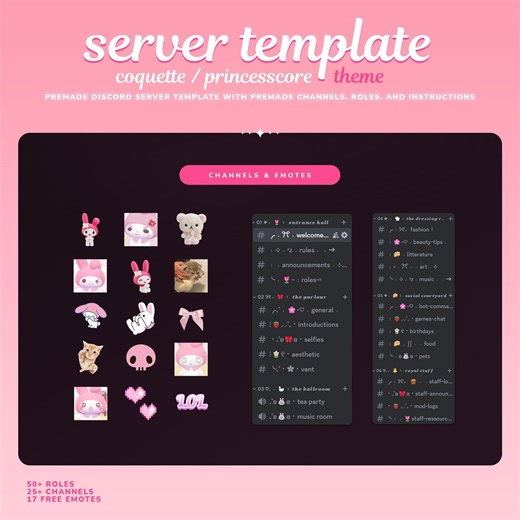 INSTANT Discord Server Template | Coquette | Princess Core | Aesthetic | Kawaii | Pink | Pastel | Girl Gamer | Cute | Angel Core - Etsy