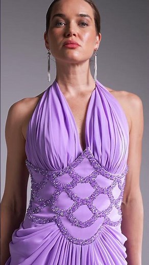Chiffon Halter Long Evening Dress Elegant Flowing Gown Lilac
