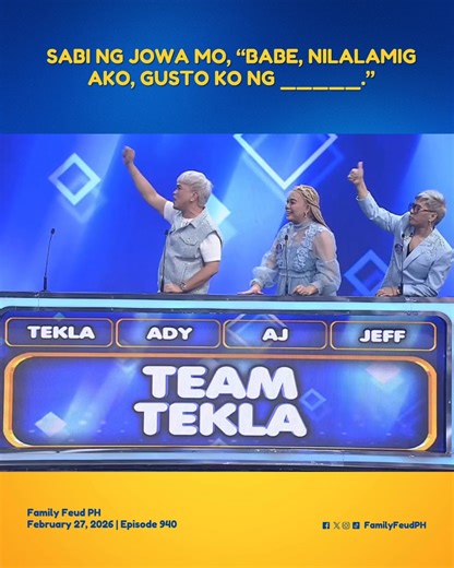 #FamilyFeudPH #Highlights: Sabi ng jowa mo, “babe, nilalamig ako, gusto ko ng _____.” Araw-araw ang tawanan at araw-araw ang kasiyahan dahil 100% guaranteed na ‘More Tawa, More Saya’ dito lang sa ating programa! Bumisita sa gmanetwork.com/familyfeud at panoorin ang Kapuso Stream, weekdays, 5:40 PM sa Facebook at YouTube ng Family Feud PH. Watch the full episodes of your favorite GMA shows on the new GMA Play app. Download now on Google Play and App Store. Also available on GMANetwork.com/GMAPlay