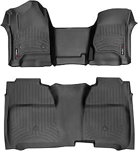 Weathertech Custom Fit FloorLiners for Chevrolet Silverado 2500HD/3500HD, Sierra 2500HD / 3500HD, Silverado 1500-1st & 2nd Row (Over-The-Hump w/Full Coverage Row) (445431-445422), Black