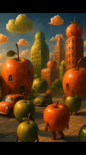 Welcome to Apple City—where nature meets imagination in the most unexpected way. Towering apple-shaped buildings, glowing with soft red light, line the streets of this surreal metropolis. From organic architecture to fruit-powered tech, this city is ripe with wonder. What would life be like in a world built entirely from apples? #fyp #chatgpt #aigenerated #creativeai #apple #city #fruit