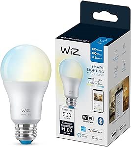 WiZ 60W A19 Tunable White LED Smart Bulb - Pack of 1 - E26- Indoor - Connects to Your Existing Wi-Fi - Control with Voice or App + Activate with Motion - Matter Compatible