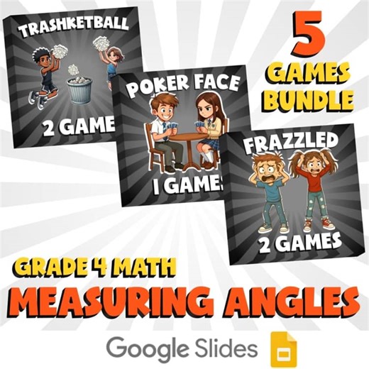 5 No Prep Math Games Bundle D - Measuring Angles - Grade 4 Review Activity