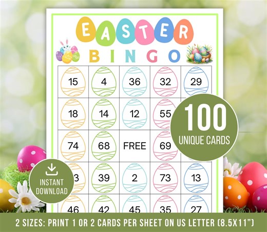 Easter Bingo, 100 Easter Bingo Cards, Easter Game With Numbers, Printable Easter Activity for Kids, Kids Easter Party Game, Instant Download - Etsy