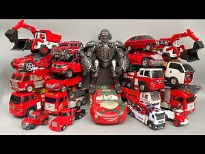 Collection of Red Transforming Toy Cars: Light MC QUEEN, Robot KONG Monster, Optimus Prime