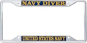Desert Cactus US Navy Navy Diver Car Accessories Enlisted Rating Insignia Metal License Plate Frame and Tag Holder for Front or Rear of Vehicle