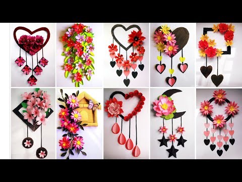 10 easy and quick wallhanging craft for decorations / wallmate / paper flower wallhanging/ red pink