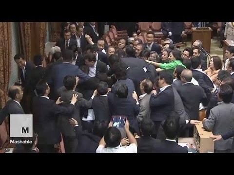 Japanese Parliament Devolves into One Rowdy Dogpile | Mashable News