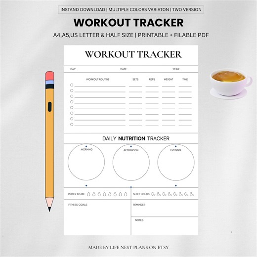 Fitness Planner Printable | Workout Tracker, Gym Log (A4/A5 Digital Download) - Etsy UK