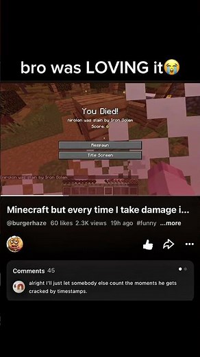 Minecraft but i get CRACKED everytime i take damage