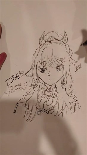 Adding Pen to my Zibai From ✨Genshin Impact✨ Drawing!! Watch First Part, Trust!!