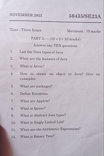 Madras University -Java Question paper 2022-Semester 3