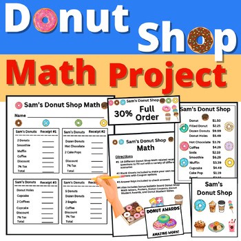 Donut Shop Menu Math Project Resource Story Problems with Tax, Tips and Decor
