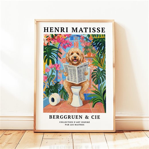 Funny Apricot Cockapoo Dog Bathroom Art, Matisse Style Toilet Wall Print - Etsy