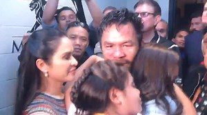 4.8M views · 7.6K reactions | WATCH: An emotional moment as Manny hugs and kisses his family while on his way to the locker room. This was after he was hailed as the new welterweight champion. (Dyan Castillejo, ABS-CBN News) #PacquiaoThurman | ABS-CBN News | Facebook