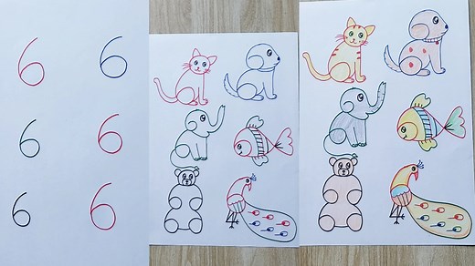 How to draw pictures with number 6 easy for kids | Easy drawing with number 6 for kids | Priyanka creative guru