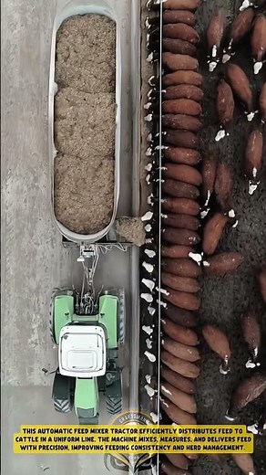 The process of feeding cattle using an automatic feed mixer tractor