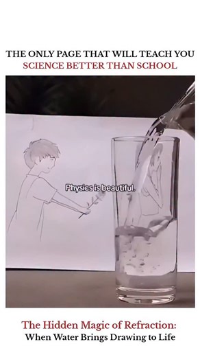 UNIVERSE | SCIENCE | TECHNOLOGY on Instagram: "Mode All Exact matches Products Visual matches ￼ ￼ ￼ 5 sites This effect, where the drawing appears to change when viewed through the water, is a classic demonstration of light refraction. Explanation Refraction is the bending of light as it passes from one transparent substance (or medium) to another of a different density. In this case, light travels from the air, through the glass and water, and back through the air to reach your eye. Change in S