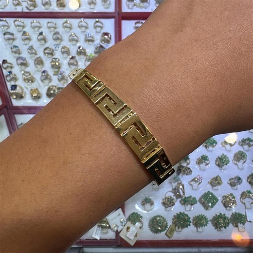 18k Solid Yellow Gold Greek Key Bracelet, Greek Key Meander Bracelet in 18kt Real Gold, Geometric Pattern Bracelet, 7 Inch 11.85 Grams - Etsy