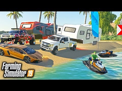FS19- LUXURY CAMPING WITH NEW SEADOO JET SKI! & CUSTOM F-350 (MULTIPLAYER)