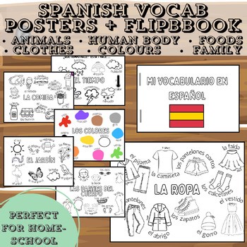 Beginner Spanish Basic Words Posters/ Flipbook A4 A5 Vocabulary Colouring Sheets