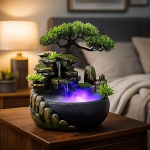 Indoor Zen Waterfall Fountain With LED Light - Water Feature With Pump, Relaxing Cascade Decor, Handmade Bonsai Fountain for Home - Etsy