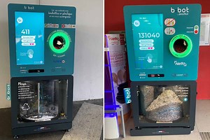 B:Bot invente une machine qui « pulvérise » et recycle les bouteilles plastiques en matière première