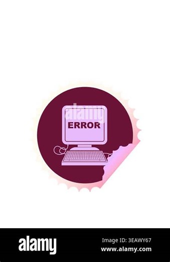 rise and float animation of computer error vector illustration circular peeling sticker in bright glow color Stock Video Footage - Alamy