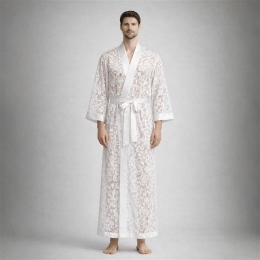 Relaxed Fit Sexy Gown by Man - Lace Robes for Men White – Sheer Loungewear – A Gift for Him – Individual Kimonos and Kaftans - Etsy