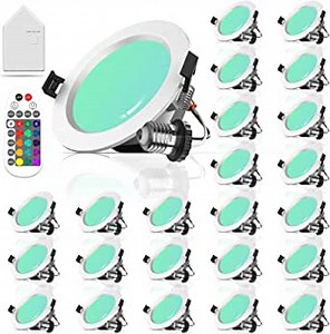 WiFi & Bluetooth Smart Recessed LED Downlight with Hub and Remote, 4 Inch 9 Watts Retrofit White and RGB Smart Recessed Lighting Compatible with Alexa Google Home