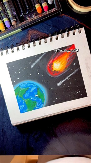 🌍☄️A Journey Through Space with Oil Pastels Drawing | Art | Painting