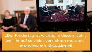 Ein herzliches Dankeschön an alle Kinder – für ihr Verständnis für die Beschränkungen in der Corona-Krise. Und Respekt für die Leistung aller Eltern in dieser Zeit! Zum heutigen Internationalen Kindertag waren Bundespräsident Steinmeier und Elke Büdenbender zu Gast beim KiKA und haben Zuschauerfragen beantwortet. „Nicht nur in Corona-Zeiten: Der Kindertag soll uns daran erinnern, was wir Kindern schuldig sind, was uns Kinder wert sind“, so der Bundespräsident. | Bundespräsident Frank-Walter Stei