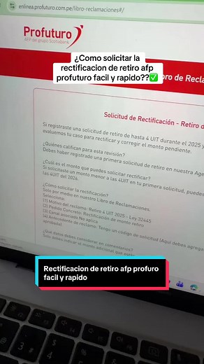 Solicita tu rectificación o solicitud de segundo retiro de afp profuturo a través del libro reclamaciones . #afpprofuturo #profuturo #retiroafp #peru🇵🇪 #rectificacionafp