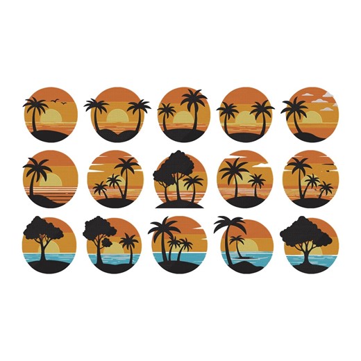 Sunset Palm Tree Embroidery Design, Tropical Beach Tree Machine Embroidery File, 15 Design, 8 Size, Instant Download - Etsy