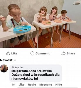 These are Ikea Antilop chairs – the manufacturer recommends them up to 38 months, and my little ones are now two years old. For someone who’s had just one child, it may seem easy to “manage” a toddler at the table. But I have four two-year-olds, born premature – and on top of that, Czaruś has his own additional challenges. As parents, we choose what’s best not only for our children but also for ourselves in a given moment. Right now, these chairs make things calmer, safer, and easier – so that’s