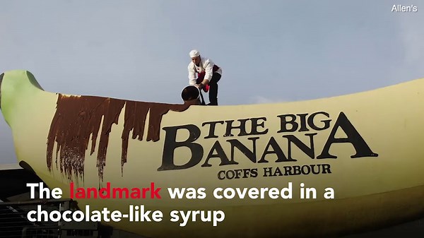 Allen's covers the Big Banana in Coffs Harbour in chocolate syrup