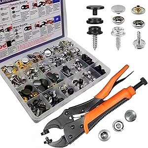 SUNOR Canvas Snap Kit Heavy Duty Screw Snap Fastener Tool 80 Sets Metal Screw Snaps Boat Canvas Snaps for Boat Cover， Furniture，Canvas, Tarps, Tents, Awnings.